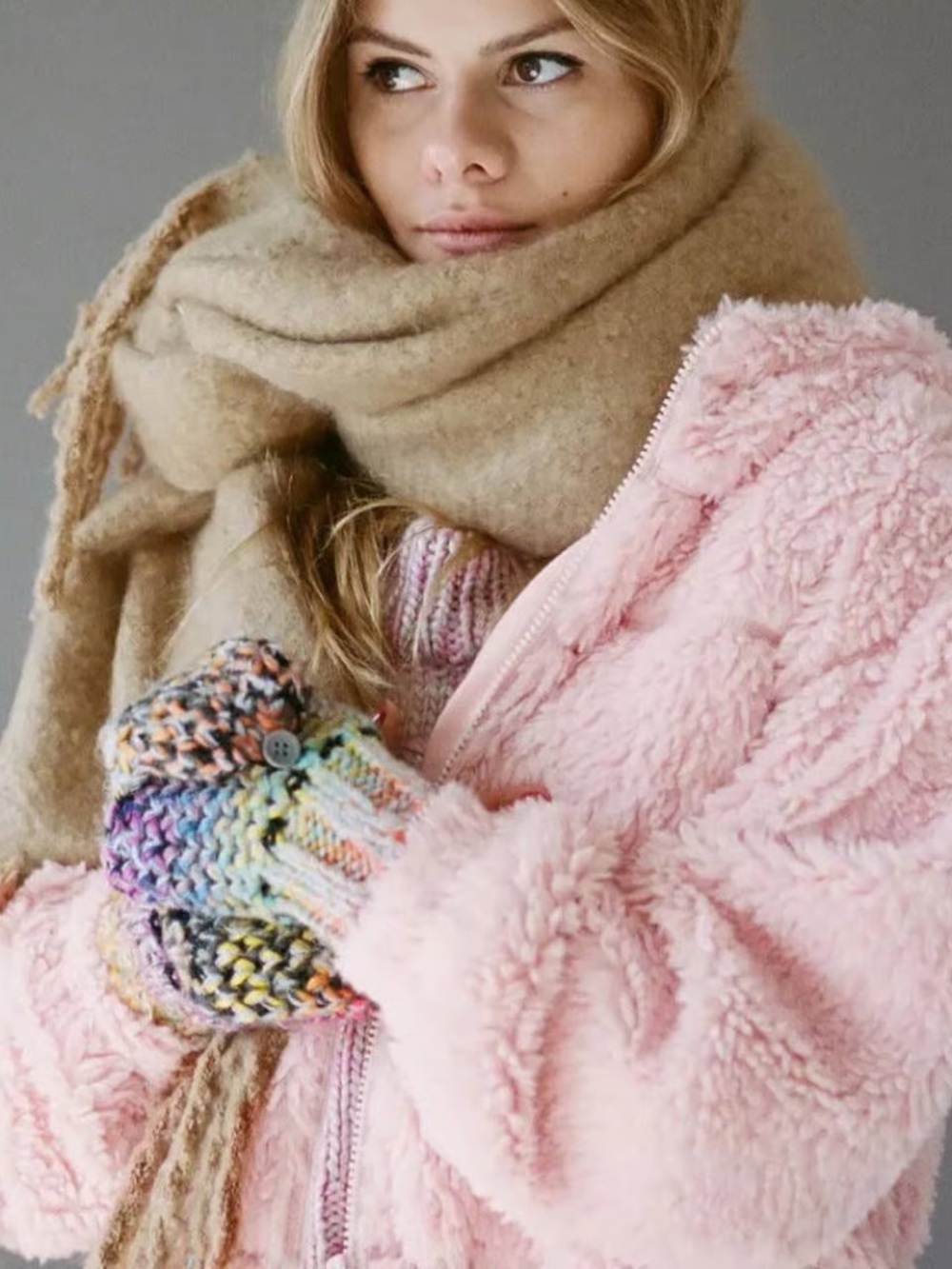 Urban Outfitters Pink Plush Zip-Up Jacket